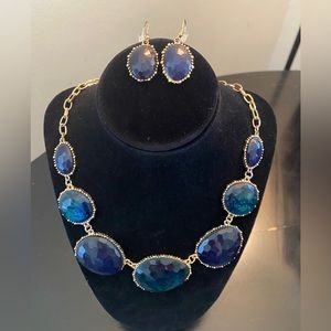 Navy and Turquoise, gold necklace and earring set
